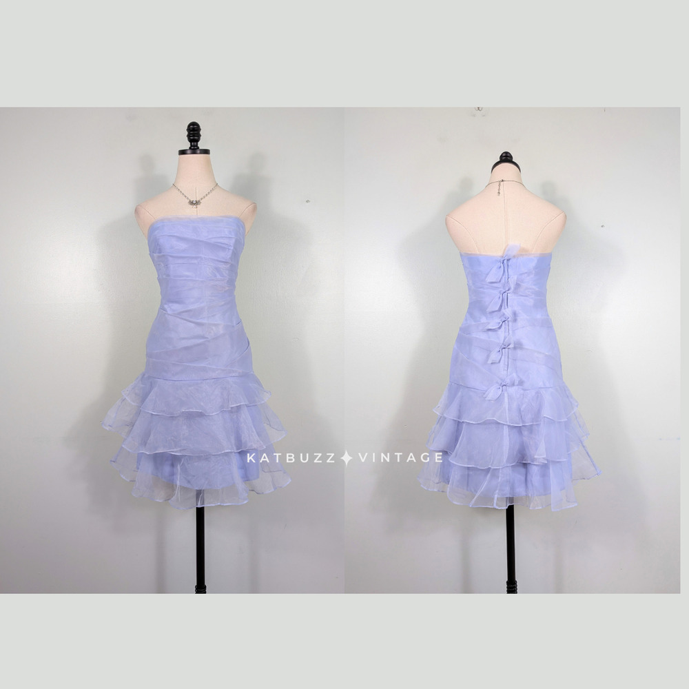 Prom Dress Cocktail S Purple Y2K Strapless Hoco Ruffle Bow Coquette Princess